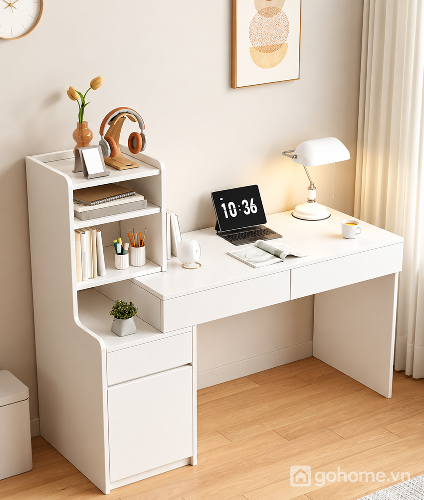 Thiết kế kệ sách cao bên hông gọn và dễ sử dụng