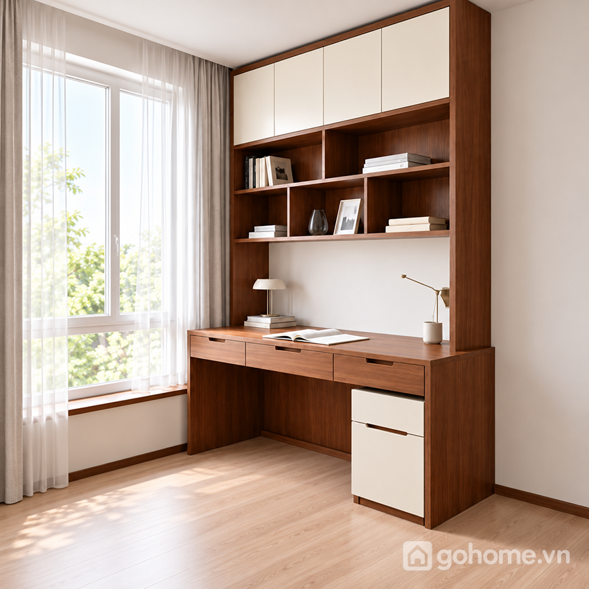 Thiết kế liền khối tạo góc học tập gọn gàng
