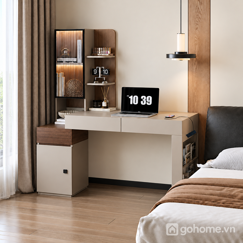 Thiết kế liền tủ kính gọn và hiện đại